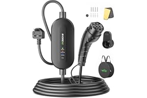 Evjuicion EV Charger 3 Pin Plug 6M, [2.3kW, 10A] EV Charger Cable Type 2 to 3 Pin Plug, IP67/IP65 Electric Car Charger Type 2 Charging Cable with Gun Holder & Carry Bag