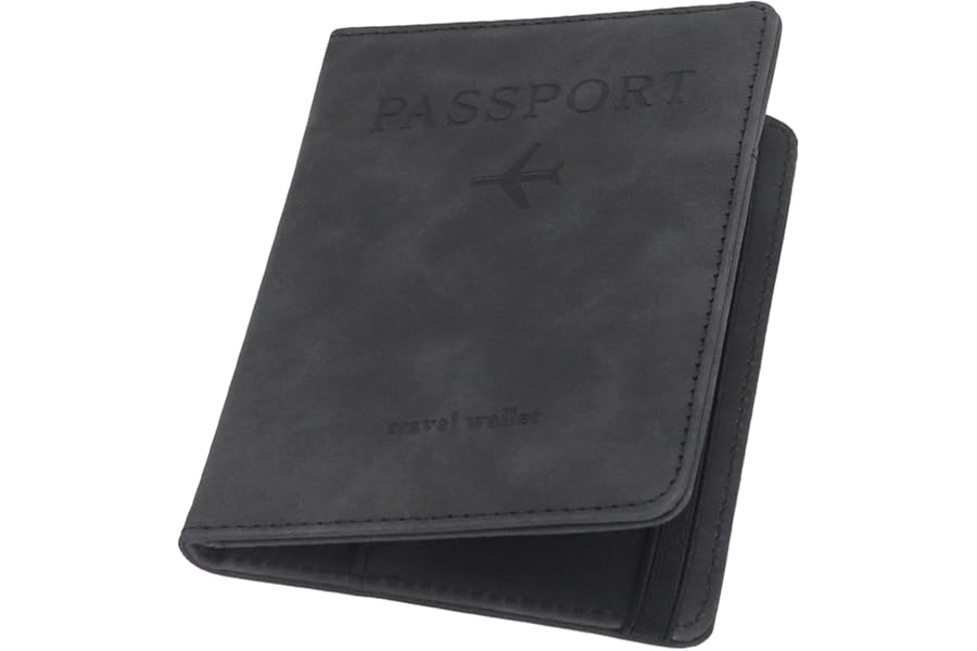 ILIYAH Passport Holder PU Leather RFID Blocking Passport Cover Travel Wallet Case with Card Slot & Elastic Strap Passport Covers (Black)