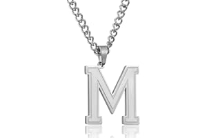 RWQIAN Mens Initial Necklace Silver/Gold/Black Stainless Steel Chain 60cm with A-Z Letter Pendant Necklace Initials Jewellery Fathers Day Birthday Gift for Dad Husband Son Grandson Brother