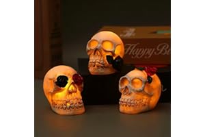 UVAN ART 3 PCS Lampada del Teschio dell'orrore,Lampada da scrivania con Teschio di Halloween | Decorazione a Forma di Teschio in Resina con Lampada da scrivania a LED per Occhi per Vacanze fresche