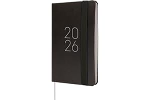 Finocam - Agenda 2026 Semana Vista Horizontal | Enero - Diciembre (12 meses) | Agenda Anual 2026 con goma elástica y cinta punto | Tapa Blanda Flexi Lisa - Negro - Español