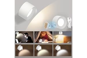 Bizcasa 2000mAh LED Wall Light Indoor, Battery Operated Wall Lamp USB Rechargeable Wall Lamp 360° Free Rotatable Wall Sconce 3 Adjutable Dimmable Levels 3 Color Bedroom Wall Light (White)