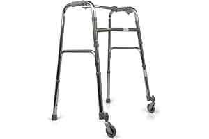 Azione Salute Deambulatore pieghevole, regolabile in altezza con 2 ruote piroettanti e 2 puntali antiscivolo, leggero e facile da usare