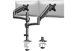 MOUNTUP Dual Monitor Arm Desk Mount Fits Max 32 inch screens, Gas Spring Monitor Arm with Tilt Swivel Rotation, Adjustable Stand Height up to 675mm, with C-clamp & Grommet Mounting, EU6016B