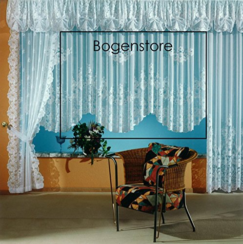 Fashion&Joy – Gardine Blumenstore aus edlem Jacquard in weiß als Bogenstore HxB 145×600 cm mit Kräuselband Vorhang Typ1 - 2