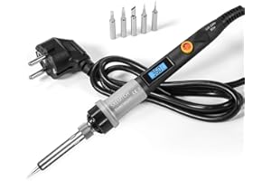 Saldatore a Stagno SREMTCH 80W Saldatore Kit Display LCD (200°C- 450°C) con Interruttore ON/OFF e Pulsante di Temperatura Regolabile, Termostato in Ceramica a Riscaldamento Rapido, 5 Pezzi Punte