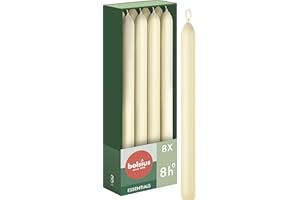 Bolsius Tapered Dinner Candles - Ivory - 8-Pack - 23 cm - Long Burning Time of 8 Hours - Unscented - Includes Natural Vegan Wax - Without Palm Oil