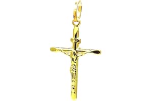 PEGASO GIOIELLI Ciondolo Oro Giallo 18kt (750) Pendente Croce Smussata Gesù Cristo Uomo Donna Bambini