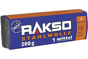 RAKSO Stahlwolle mittel 1-200g, 1 Banderole, glättet Holzoberflächen, entfernt alten Lack v. Antikmöbeln, säubert Hartgummiböden
