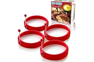 HAO KAISEN Portauovo, stampo per pancake antiaderente rotondo in silicone (4 pezzi di rosso)