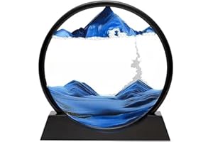 RCQD Reloj de Arenapara Giraren 3D Sandscape el Arte de Arena,Cuadros de Arena Ornamento de Mesa de Arte de Arena en Movimiento, Relajante Para el Hogar, la Oficina y el Trabajo (Azul,12")