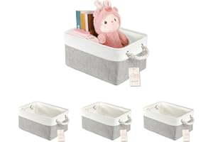 JUNLAI 4 Pcs Storage Baskets with Handles, Foldable Storage Boxes, Fabric Wardrobe Storage Basket for Office & Home, Book, Clothes, Toys（Grey and White, Medium）