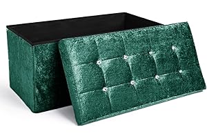 Home Republic Storage Ottoman – Foldable Cube Ottoman with Lid – Small or Large Foot Rest Bench with Storage (Emerald Crushed Velvet, 76 x 38cms 2 Seater)