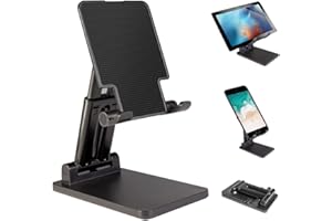 MICMXMO Support de téléphone Tablette Dock Bureau Portable Ajustable Réglable Entièrement Pliable en Aluminium pour iPhone Galaxy Tous Les Smartphones Android, Accessoires | Noir