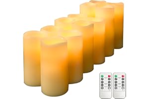 VETOUR Flameless LED Flickering Candles: 12PCS Battery Operated Fake Candles H5”6”7”D2.2 Real Wax Pillar Candle with Remote and Timer for Festival Christmas Home Gift Decor