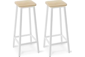YMYNY Set di 2 Sgabelli da Bar, Sgabelli da Pranzo, Sgabelli da Cucina, Effetto Legno, con Struttura in Metallo, in Stile Industriale, 29.5 × 29.5 × 70CM, Colore Naturale HBS511R