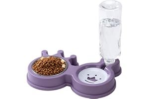 ZLLkeji Cuenco 2 En 1 para Gatos y Perros Pequeños - Comedero y Bebedero Elevado De Acero Inoxidable - Violeta 27 * 18,5 * 4 cm