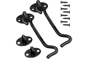 SYID 2 Pack Hook and Eye Latch Black 100mm(4") Cabin Hooks and Eye Metal Door Hook Latch Heavy Duty Cabinet Latches for Door Gate Window Closet Shed