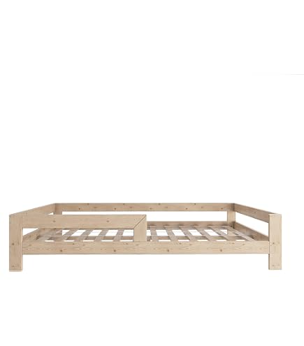 Lit De Sol Enfant Montessori 190x120 Cm - Bois De Tremble, Garde-corps Sécurisé, Espace Barreaux 6.3 Cm