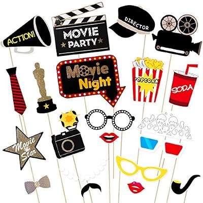 Amosfun Kit Accessoires Hollywood Photo Stand Hollywood Party Selfie Accessoires de Cinéma Nuit de Cinéma Accessoires Le Stand Photo de Fête, Pack DE 21