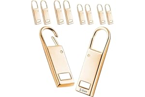 1 ONE ENJOY Chiusura lampo dorata di ricambio in metallo con cerniera maniglia ripara fissatore cerniera linguetta riparazione per scarpe bagagli valigie borsa giacca (8 pz,Oro)