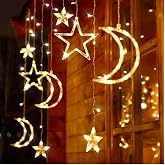 Led Işık Dekorasyon S&uuml;sleme Perde Led Ay Yıldız Hilal Ramazan S&uuml;sleme G&uuml;n Işığı Led Romantik Fişli 3.5 Metre
