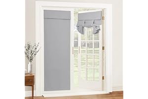 Momooda French Door Durtain, Door Way Privacy Curtain, Self-adhesive Blackout Thermal Front Door Window Curtain with Tieback, 1 Panel, Light Grey, 66x203cm