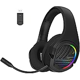 amazon basics Tri-Mode Wireless RGB Gaming Headphones with Detachable Mic,Volume Scroller,Microphone On/Off Button,Type-C Cha