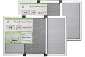 FLYZZZ Adjustable Fly Window Screen for Windows (50cm H x 70cm-132cm W) Anti Mosquito Keep Bugs Out Flys Screen for Rolling Doors and Windows (19.68 Inches High by 28-52 Inches Wide, White) 2 Packs