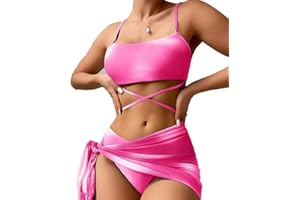BSLVWG Mujeres Vestido de Bikini de 3 Piezas Halter Bikini Top Sexy Bikini Triangular Parte Inferior bañador de Playa bañador bañador