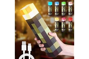 Fouvin Lámpara de Pared con Antorcha 28cm con 7 Colores, Lámpara de Noche Recargable USB LED | Luz Nocturna Infantil para | Soporte de Pared o Mano Iluminación de pared regalo para niños