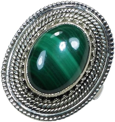 CZgem 925 Sterling Silver Nature Green Malachite Ring Gemstone Oval Shape Band Ring Gift US Size 6.5