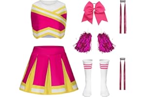 Luckyou Deguisement Pompom Girl Deguisement Cheerleader Fille Uniforme pour Girl Fille Enfant avec Perruques Brillant Pompoms et Nœud pour Carnaval Halloween