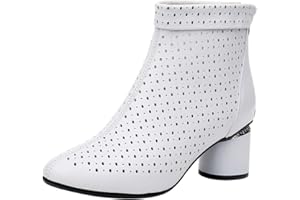 Jamron Mujer Elegante Talón de Bloque Botines Respirable Malla Ahuecado Verano Pumps Botas