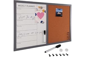 Bakaji Lavagna Magnetica con Bacheca Memo in Sughero Combinata 60 x 40 cm Cornice in Legno con Set Gessetti 2 Magneti e 6 Puntine Design Moderno Lavagnetta Casa Cucina Ufficio (Bianco)
