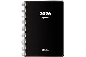 Q Kalon - Agenda 2026 - Día Página, Tamaño A5 (15x21 cm), Planificador Anual Multidioma (ESP, ING, FR y ALE), Cierre de Anillas, Tapa de Cartulina y Plástico Protector - Planner