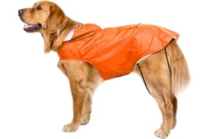 Bwiv Imperméable Chien pour Grand Moyen Chiens avec Bandes Réfléchissantes Vêtement Chien Poncho Chein à Capuchon Respirante Réglable Manteau Chien Veste De Pluie (XL, Orange)