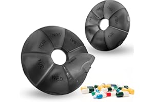 APKOL APKO 2 Pezzi Porta Pillole Settimanale a 7 Scomparti, Portapillole Settimanale, Porta Pastiglie Settimanale, Porta Pillole da Tasca, Portapillole Tascabile,Adatto Anziani, Viaggio,Nero