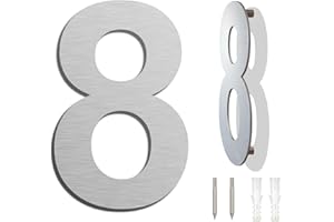 YWONOBY Brushed Modern House Number -6 Inch 152mm Height, Made of solid 304 Stainless Steel, Floating Appearance and Easy to install (Number 8 Eight)