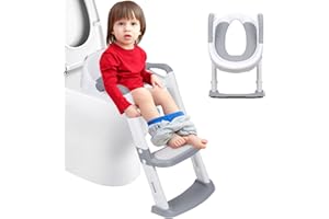 DEANIC Reducteur Toilette Enfant Rehausseur Toilette Enfant avec Marche Réducteur Wc Enfant, Réducteur Toilette Enfant avec PU Coussin Moelleux,Siege Toilette Enfant A partir de 18 Mois (Gris)