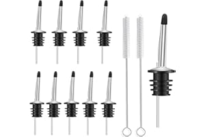 Liquor Pour Spouts,Ompinda 10 Pcs Classic 304 Stainless Steel Speed Wine Bottle Pourers with Rubber Dust Caps Bar Accessories(Include 2 Pcs Bruches） (250, Grams)