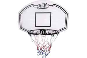 ‎STREET SKILLER STREETSKILLER Basketballkorb mit 43 cm Durchmesser, Board, geflochtenem Basketballnetz und Wandhalterung, inklusive Montagezubehör. Für Kinder und Erwachsene, Innen- und Außenmontage