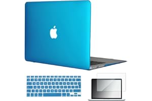 TOPIDEAL compatible with 3in1 Case For EU/UK Keyboard Layout Macbook Air 13-inch Matte Hard Shell Case Cover Skin For Macbook Air 13.3" + Keyboard Cover + Screen Protector -Aqua Blue