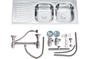 Melko 120cm stockage double évier intégré dans l'évier de cuisine en acier inoxydable 2 vasques