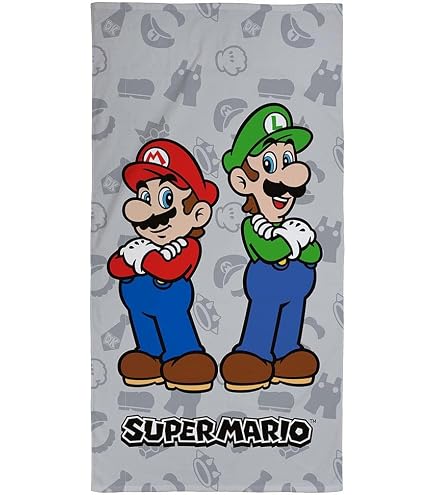 Serviette Plage Super Mario - 100% Coton 70x140cm - Luigi, Toad, Yoshi