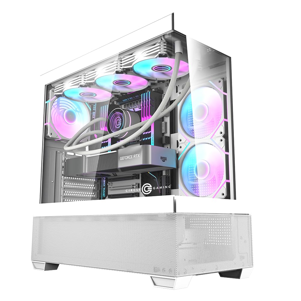 Circle Defender ZX3 Mid-Tower Computer Case, Gaming Cabinet - White, Supports ATX, M-ATX, ITX, 3 x 120mm Front and 1 x 120mm Rear ARGB Fans