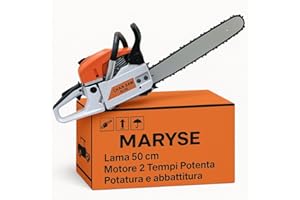 MARYSE Motosega a Scoppio Lama 50 cm,Motore 2 tempi 52 cc, Potente, Affidabile, Taglio Preciso, Ideale per Taglio Legna, Potatura e Abbattimento