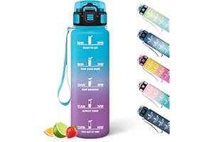 HoneyHolly Borraccia 1 Litro, A Prova di Perdite, Borraccia Palestra, Riutilizzabile, Water Bottle, Indicatore del Tempo, Bottiglia Acqua per Palestra, Ciclismo, Ufficio, Esterno