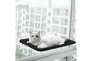 JinRui-T Cat Window Hammock Perch Safety Sunny Bed with Durable Heavy Duty Suction Cups Resting Seat for indoor cats sleeping Space Saving Mounted Holds Up to 30lbs (Black)
