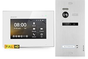 Balter EVO-HD Video Türsprechanlage, Video Türklingel mit Kamera, 1 Familienhaus Klingel, 1x 7 Zoll HD Monitor, Full HD-Kamera, 2 Draht Bus, Gegensprechanlage mit 175° Weitwinkel-Kamera